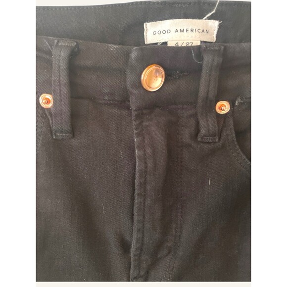 GOOD AMERICAN Good Waist Crop Jeans Side Slits Black Denim Women’s Size 4/27 - Picture 4 of 6